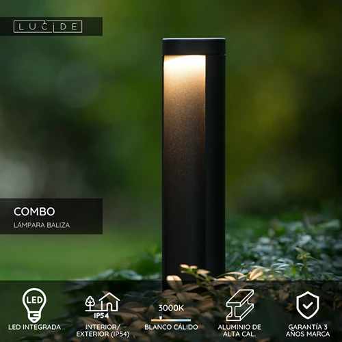 Lucide COMBO - Lámpara baliza - Ø 9 cm - LED - 1x9W 3000K - IP54 - Negro - USP